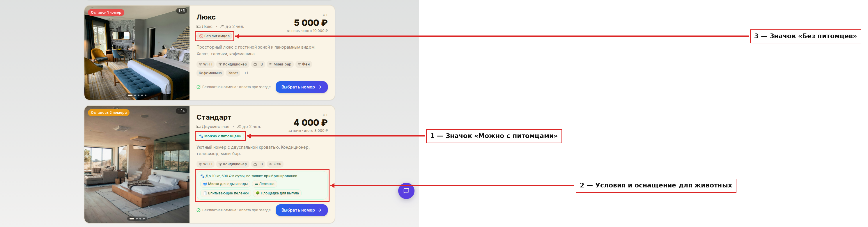 Как размещение с питомцами выглядит при бронировании