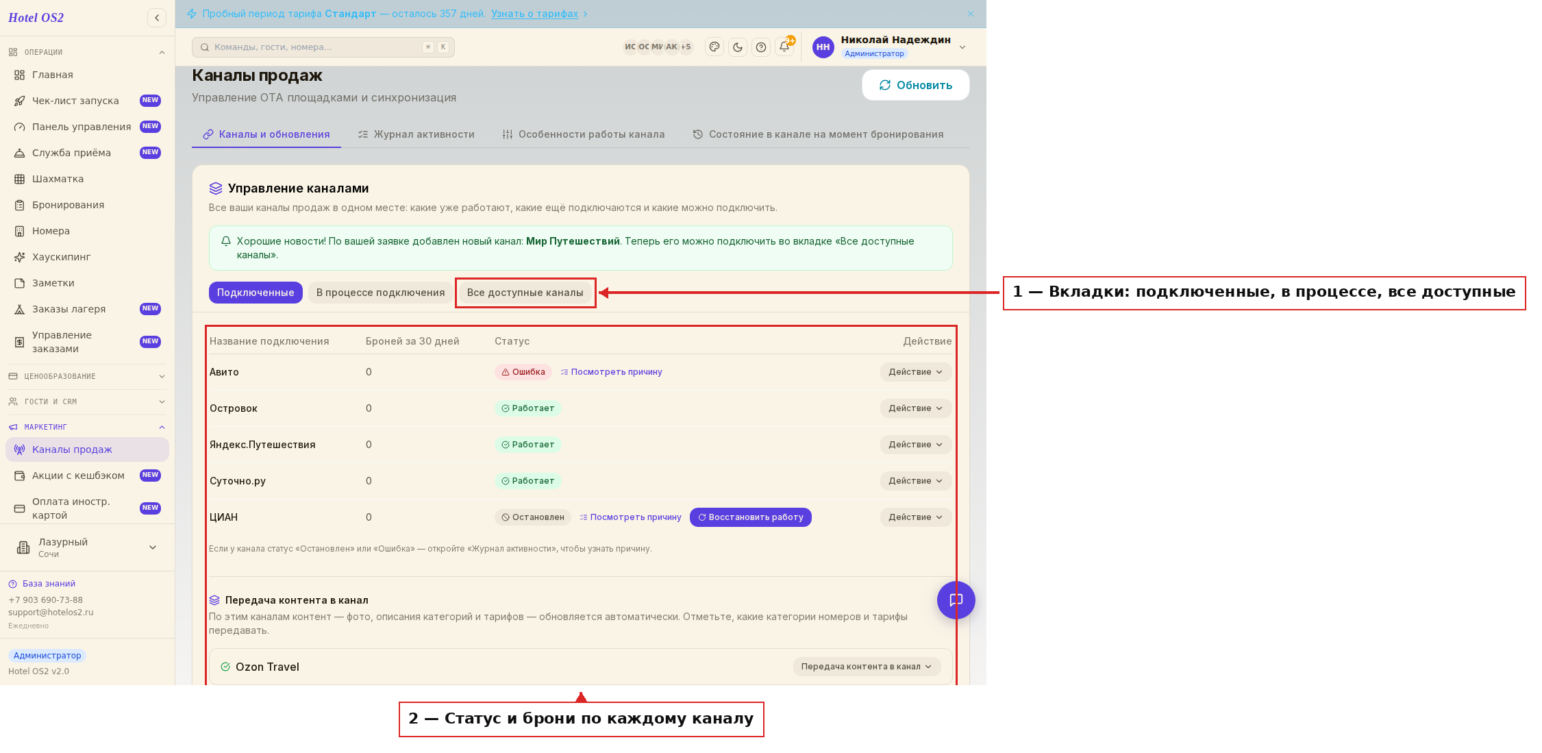 Раздел «Каналы продаж»