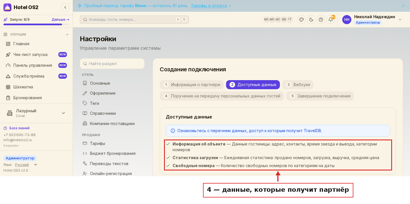 Шаг «Доступные данные»: перечень данных для партнёра