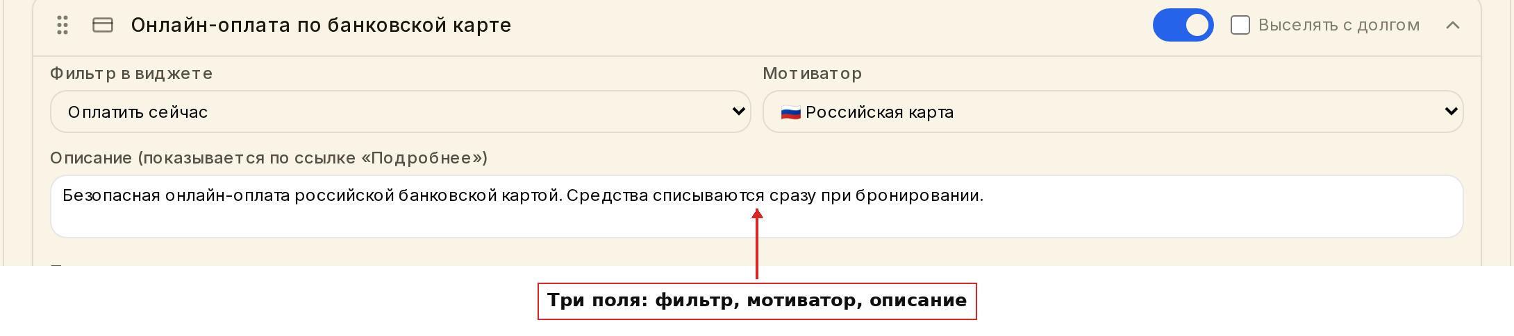 Расширенные поля: фильтр, мотиватор, описание