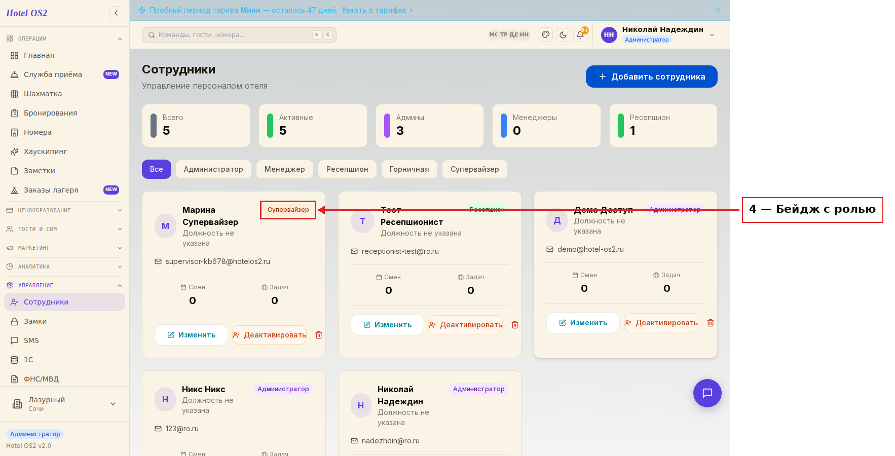 Карточка сотрудника с обновлённой ролью