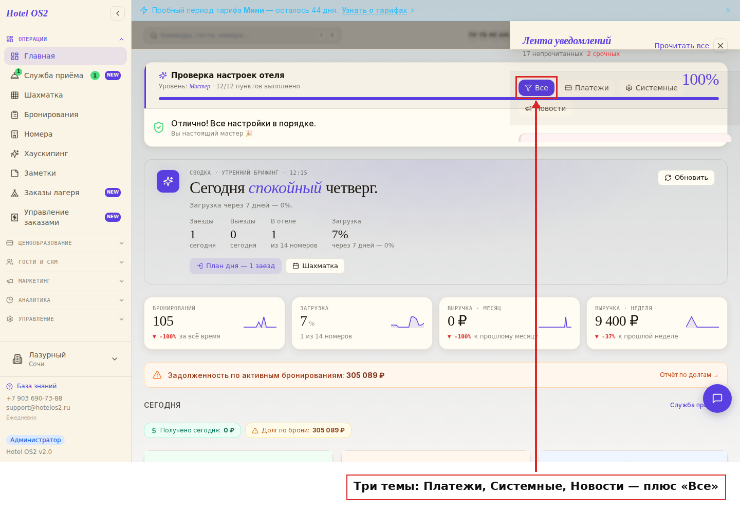 Лента уведомлений с темами