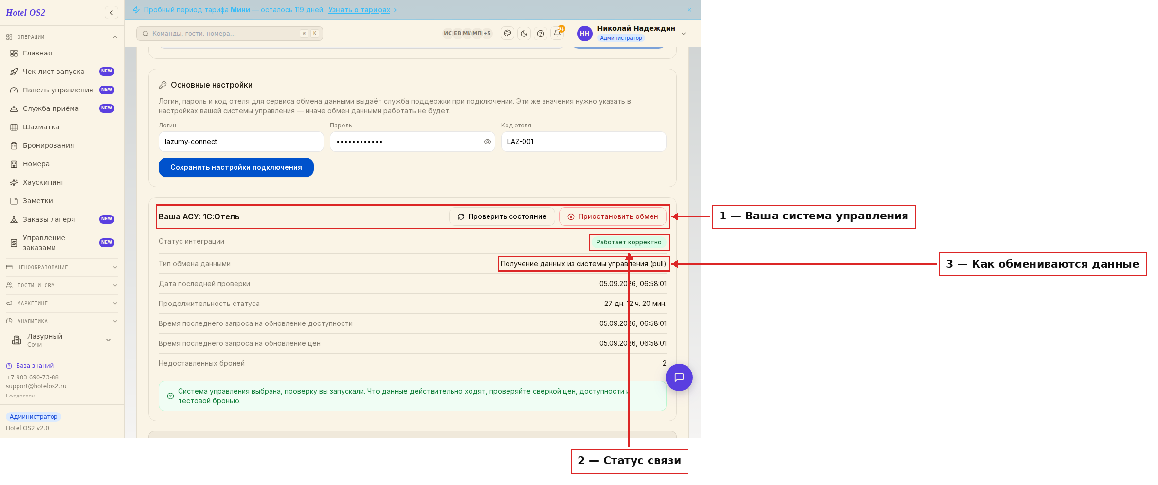 Состояние интеграции с системой управления