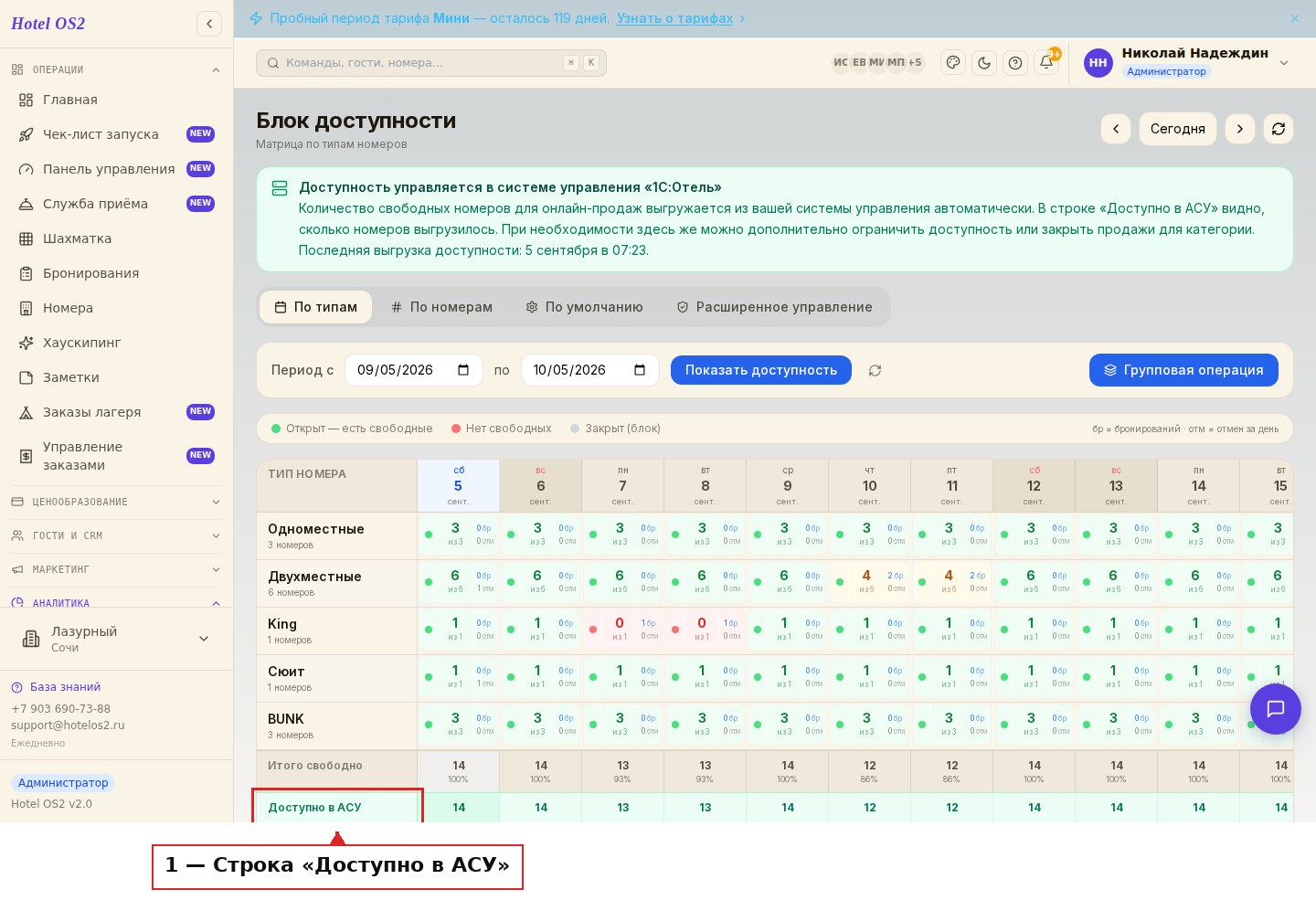 Строка «Доступно в АСУ» в календаре доступности
