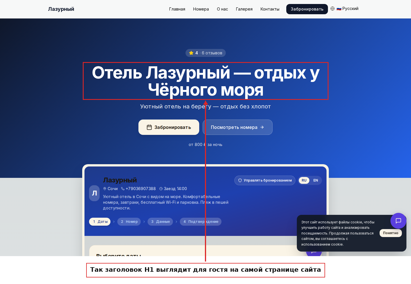 Так заголовок H1 выглядит для гостя на странице сайта